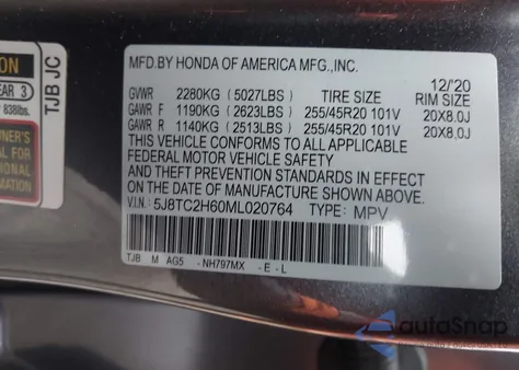 2021 Acura Rdx A-Spec Package from USA, damaged, VIN 5J8TC2H60ML020764